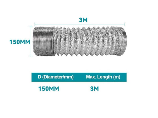 150mm Flexible Ducting Ventilation Pipe Hose Tube Kitchen