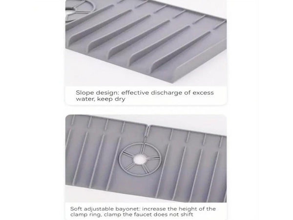 Silicone Kitchen Sink Faucet Splash Guard Mat - Grey 37x14cm