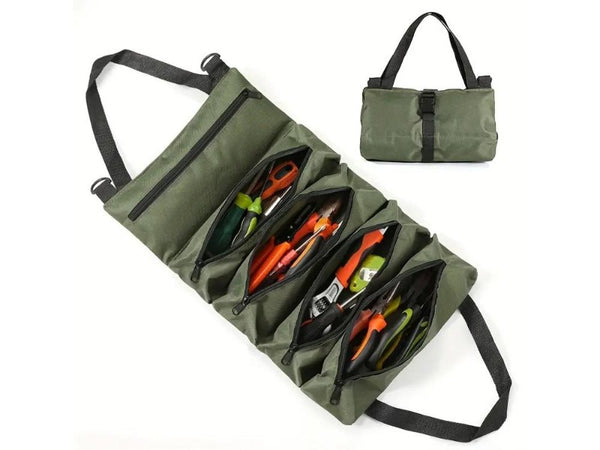 Tool Storage Bag Roll Bag Portable and with 5 Zip Pockets