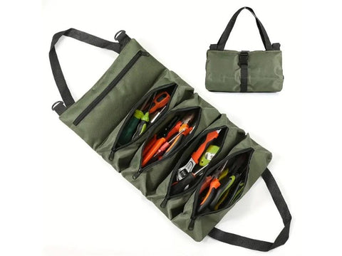 Tool Storage Bag Roll Bag Portable and with 5 Zip Pockets