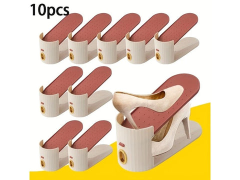 10pcs Adjustable Double-Layer Shoe Slot Organizers