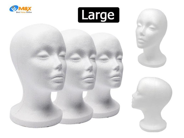 3x Female Mannequin Foam Head - Wig & Hat Display Styrofoam