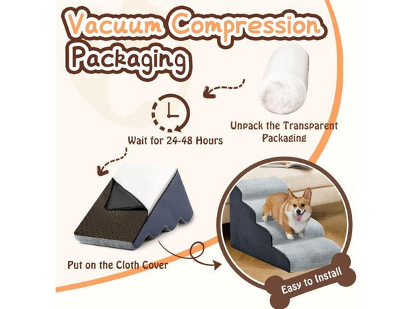 4-Step Dog Stairs - Non-Slip Foam Pet Ramp for Bed/Couch