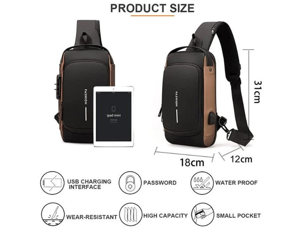 Anti-Theft Oxford Crossbody Bag with USB & Password Lock