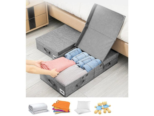 Underbed Storage Bin with Lid, Foldable, 81x41x15cm, Grey
