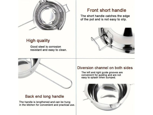 400ml 304 Stainless Steel Chocolate Melting Pot with Dual Spouts