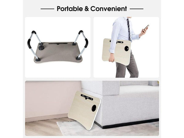 Portable Laptop Bed Desk - Foldable, Cup Holder & Tablet Slot