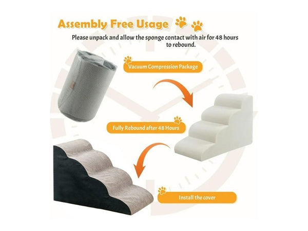 4-Step Dog Stairs - Non-Slip Foam Pet Ramp for Bed/Couch