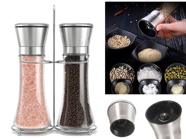 Stainless Steel Salt and Pepper Grinder Set With Stand