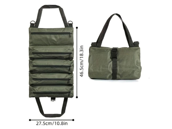 Tool Storage Bag Roll Bag Portable and with 5 Zip Pockets