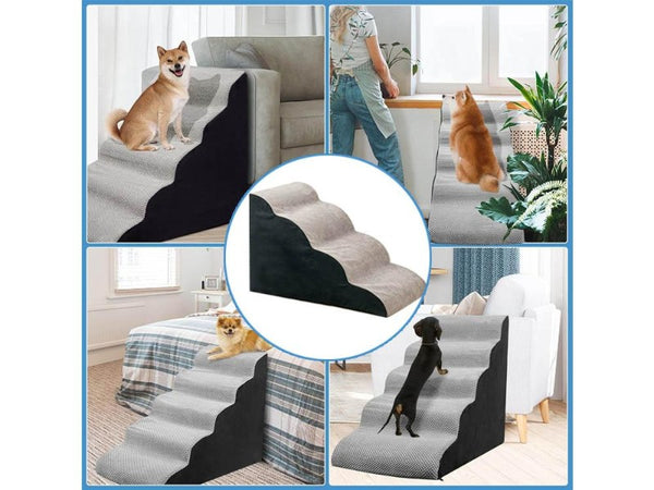 4-Step Dog Stairs - Non-Slip Foam Pet Ramp for Bed/Couch