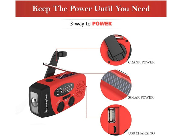 Hand Crank Solar Powered AM/FM Radio with LED Flashlight