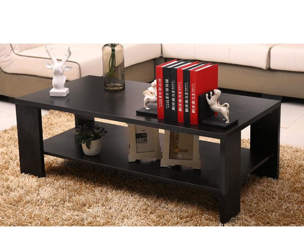 Coffee Table with Storage Shelf Modern Design Dark Walnut