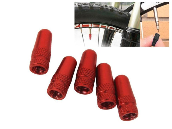 Red French Presta Air Valve Cap - 5pcs