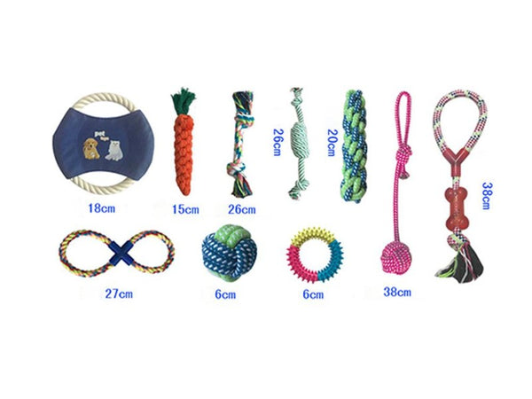 Pack of 10 Dog Toy Set Pet Dog Rope Gift Chew Cotton Plush