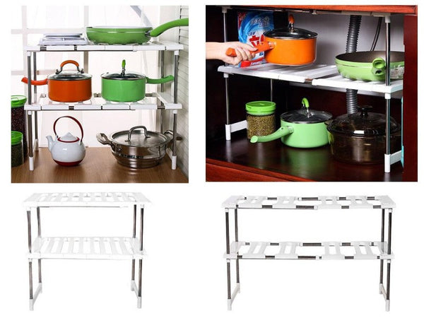 2 Tiers Under Sink Expandable Shelf Organizer Shelves