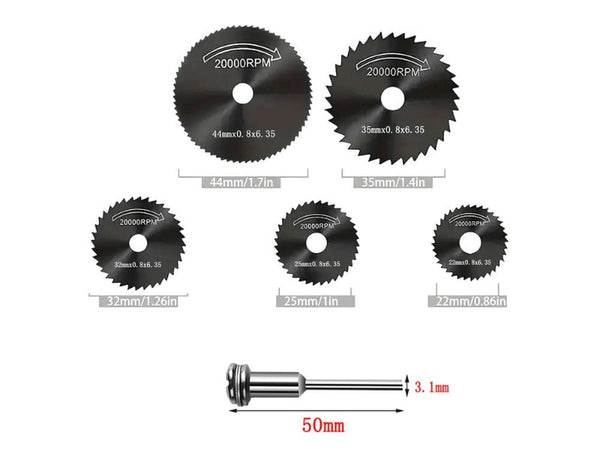 6pcs Mini Circular Saw Blade Set - Dremel Compatible, HSS Steel