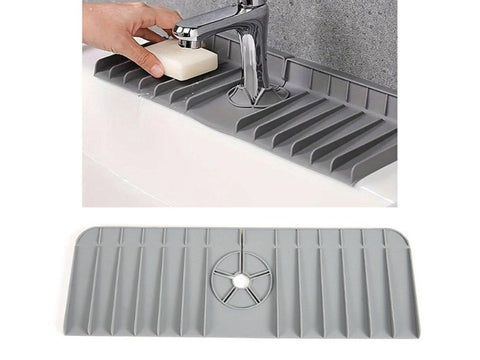 Silicone Kitchen Sink Faucet Splash Guard Mat - Grey 37x14cm