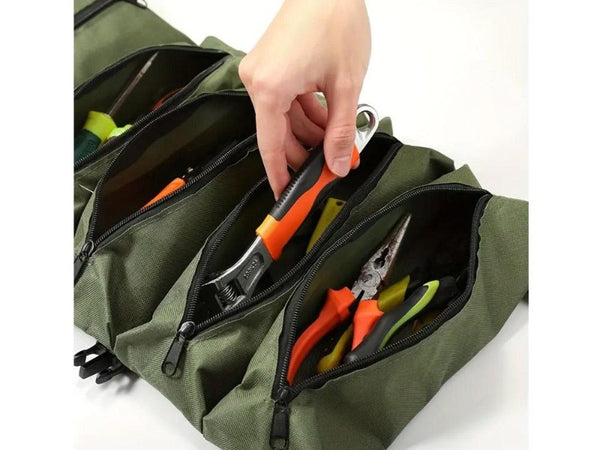 Tool Storage Bag Roll Bag Portable and with 5 Zip Pockets