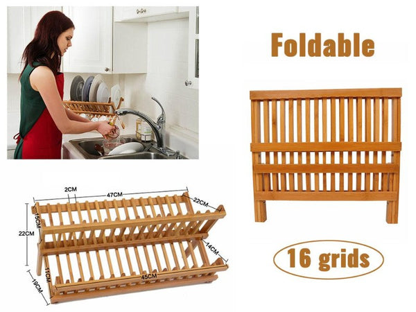 2-Tier Bamboo Dish Rack, Compact, Space-Saving