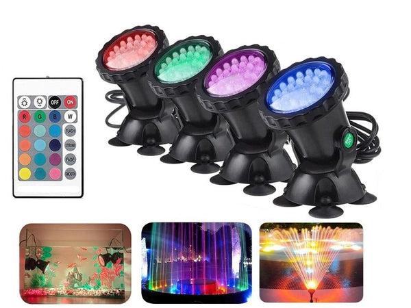 4Pack Submersible RGB LED Pond Lights IP68 Waterproof Spotlight