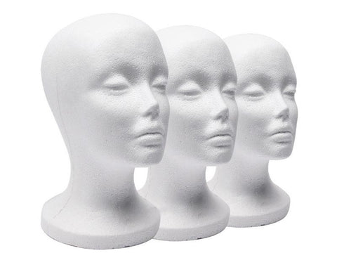 3x Female Mannequin Foam Head - Wig & Hat Display Styrofoam