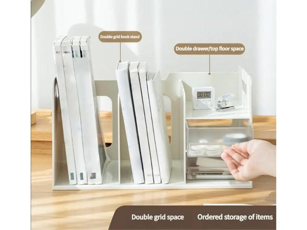 White Desktop Organiser with Drawers & Pen Holder for Office