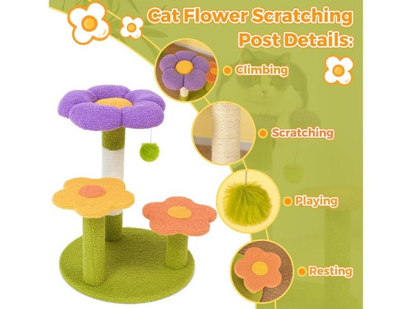 Flower Cat Tree Tower - 3-Ply Small Kitten Scratching Post
