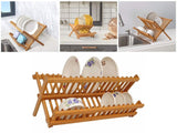 2-Tier Bamboo Dish Rack, Compact, Space-Saving