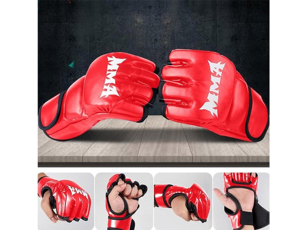 Professional PU Half-Finger Boxing & MMA Training Gloves (Red