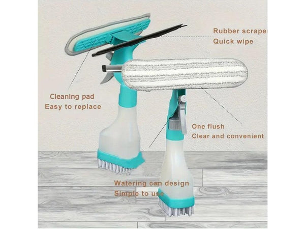 3-in-1 Window Cleaning Squeegee Spray Bottle & Scrub Wiper Tool