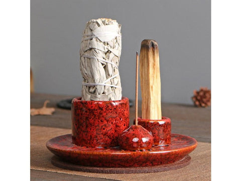 3-in-1 Ceramic Incense Burner Holder for Palo Santo Sage & Stick