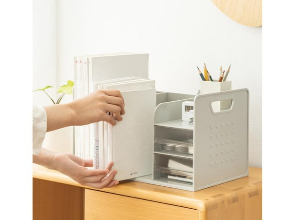 White Desktop Organiser with Drawers & Pen Holder for Office