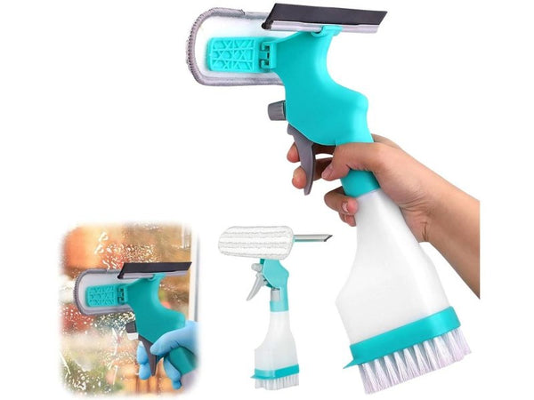 3-in-1 Window Cleaning Squeegee Spray Bottle & Scrub Wiper Tool