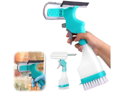 3-in-1 Window Cleaning Squeegee Spray Bottle & Scrub Wiper Tool