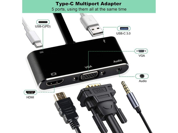 5 in 1 USB 3.0 Type C to HDMI VGA Hub Adapter
