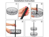 2-Tier Iron Fruit Bowl Stand with Double Banana Hanger Hooks
