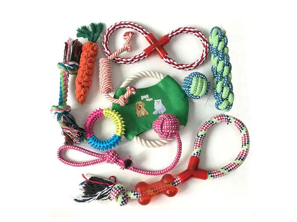 Pack of 10 Dog Toy Set Pet Dog Rope Gift Chew Cotton Plush