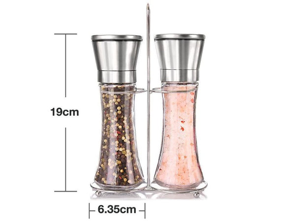 Stainless Steel Salt and Pepper Grinder Set With Stand
