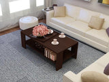 Coffee Table with Storage Shelf Modern Design Dark Walnut