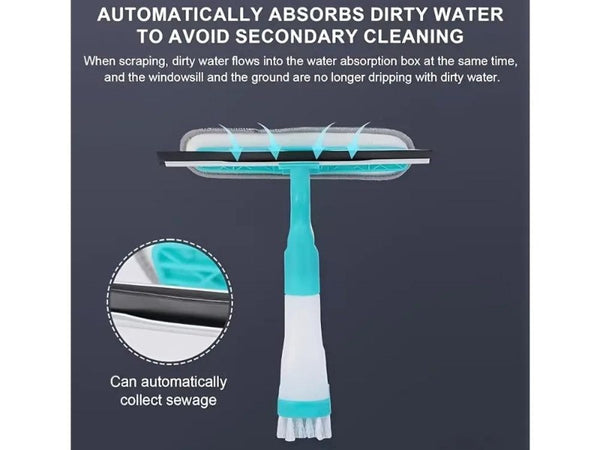 3-in-1 Window Cleaning Squeegee Spray Bottle & Scrub Wiper Tool