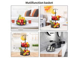 2-Tier Iron Fruit Bowl Stand with Double Banana Hanger Hooks