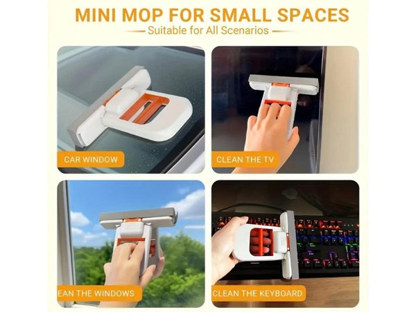Mini Portable Desktop Mop Self-Squeeze Short Mop with 3 Sponges