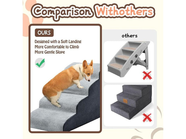 4-Step Dog Stairs - Non-Slip Foam Pet Ramp for Bed/Couch