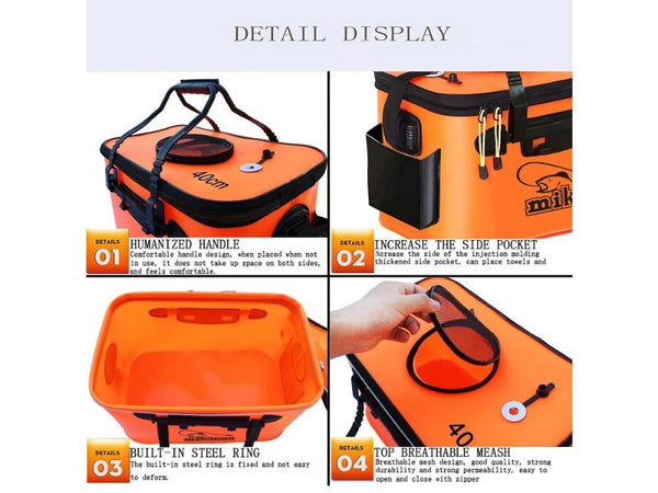 NZ 23L Foldable Fishing Bucket - EVA, Live Bait, Fish Net Cover