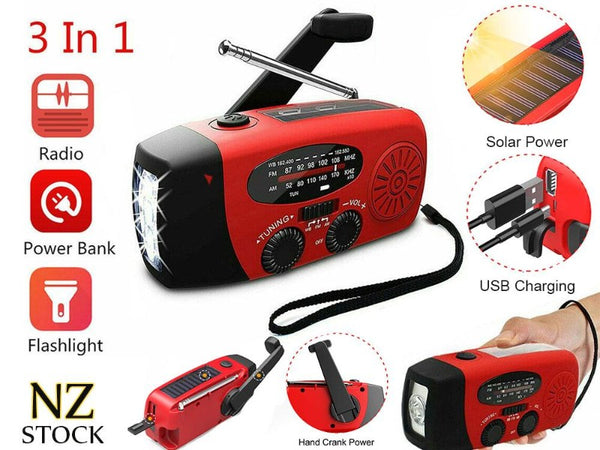 Hand Crank Solar Powered AM/FM Radio with LED Flashlight