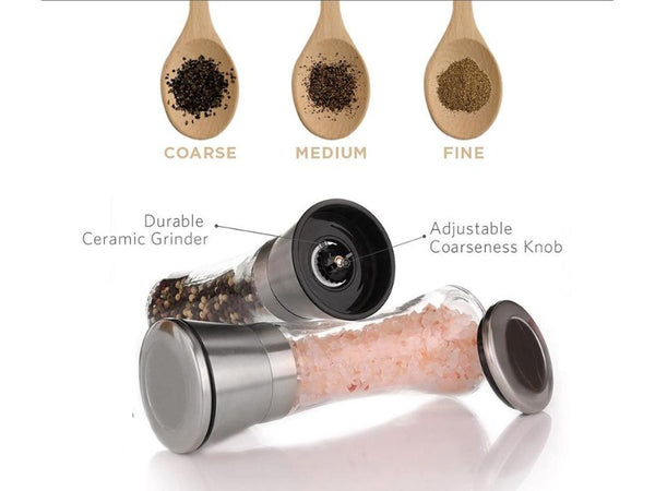 Stainless Steel Salt and Pepper Grinder Set With Stand