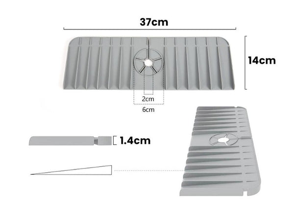 Silicone Kitchen Sink Faucet Splash Guard Mat - Grey 37x14cm