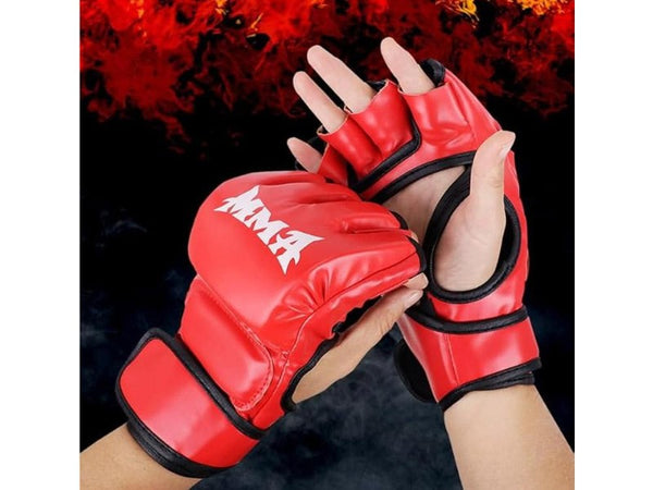 Professional PU Half-Finger Boxing & MMA Training Gloves (Red