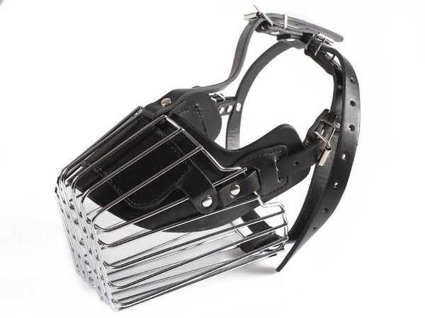 Chafe-free Wire Cage Faux Leather Muzzle for Pet Dogs